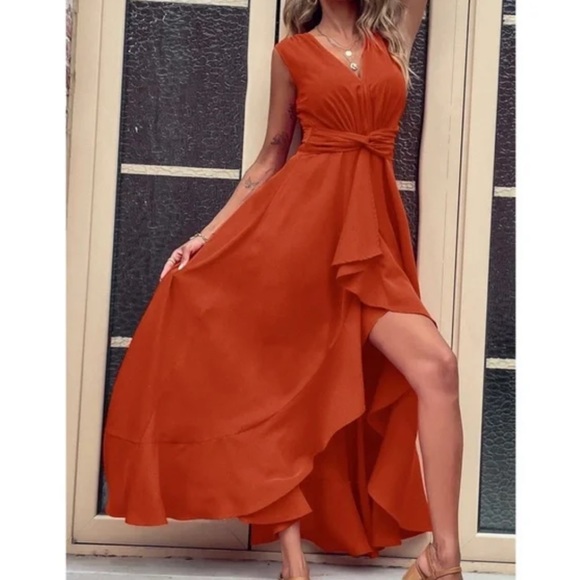 Luxurious Sleeveless High Low Ruffle Maxi Dress - Picture 9 of 14
